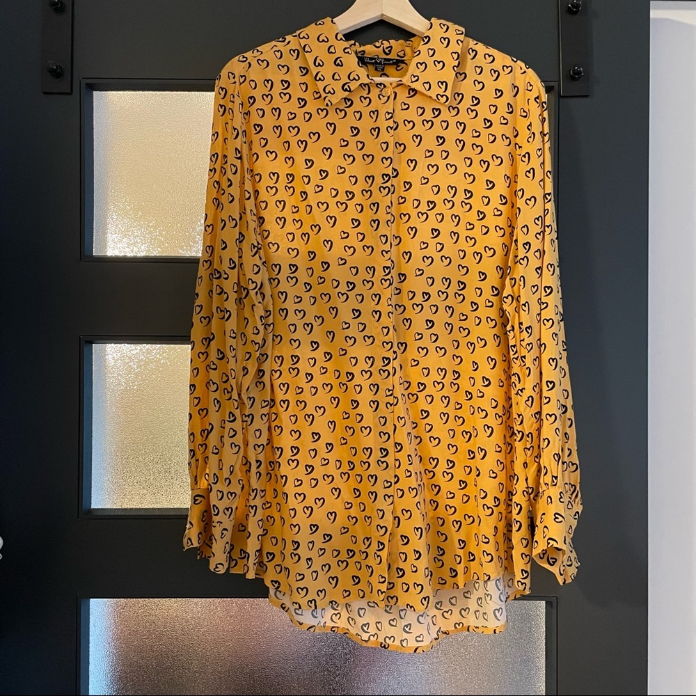 XL Velvet Heart button down shirt with heart pattern.